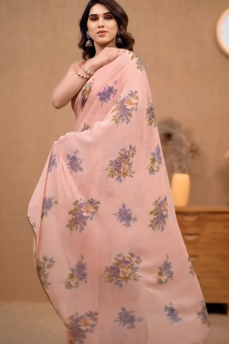 Sensational 1-Minute Ready To Wear Peach Georgette Saree