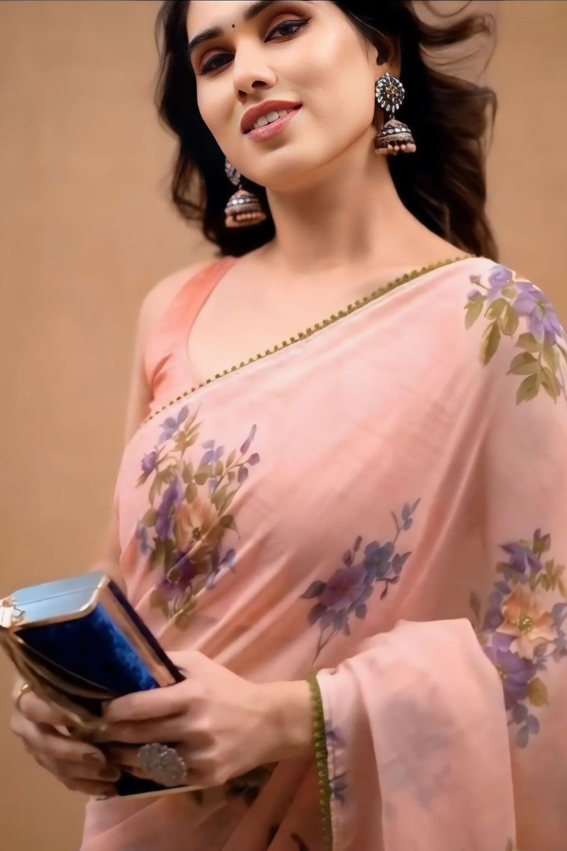 Sensational 1-Minute Ready To Wear Peach Georgette Saree