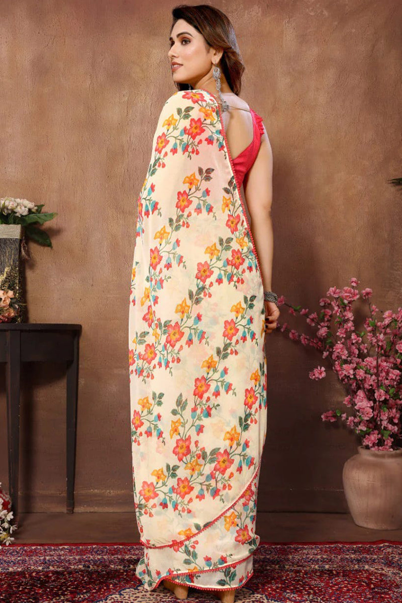Exquisite 1-Minute Ready To Wear Beige Georgette Saree