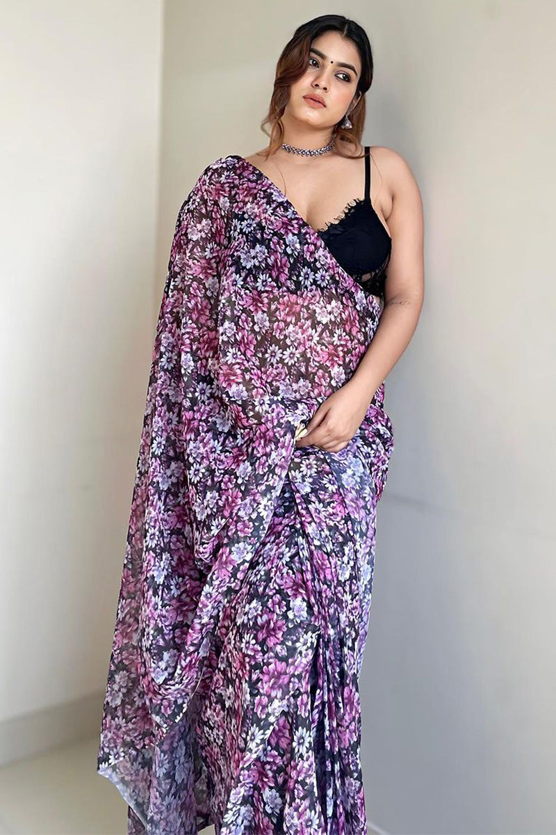 Forbearance 1-Minute Ready To Wear Purple Georgette Saree