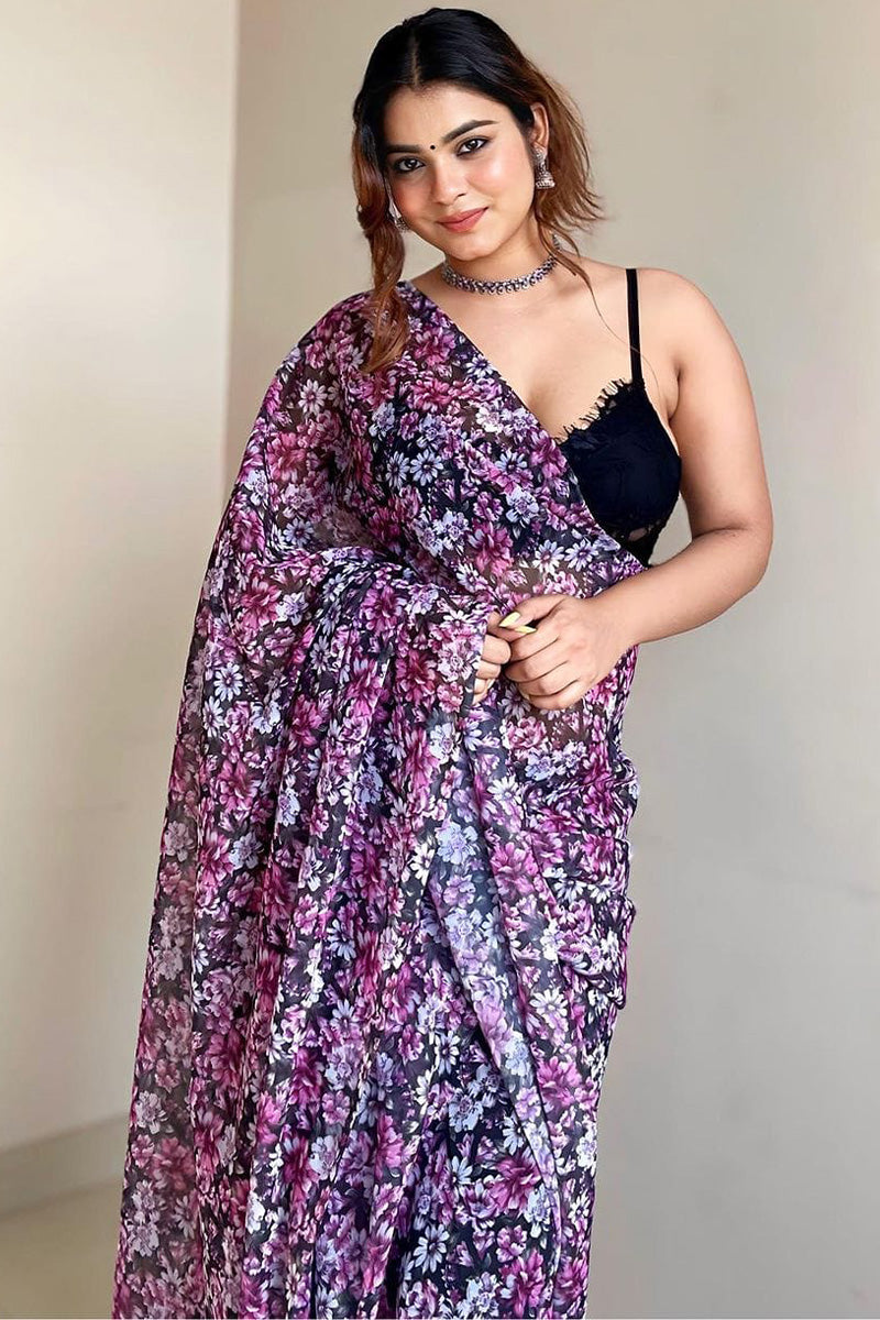 Forbearance 1-Minute Ready To Wear Purple Georgette Saree