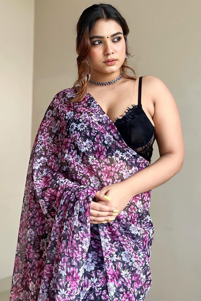 Forbearance 1-Minute Ready To Wear Purple Georgette Saree