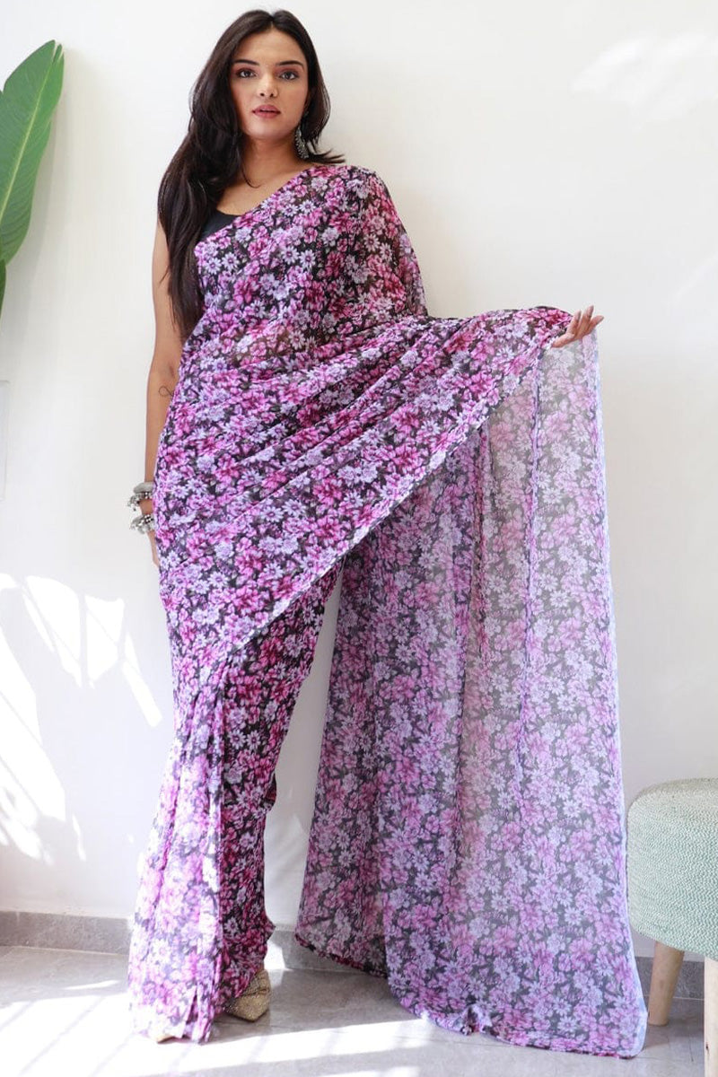 Forbearance 1-Minute Ready To Wear Purple Georgette Saree
