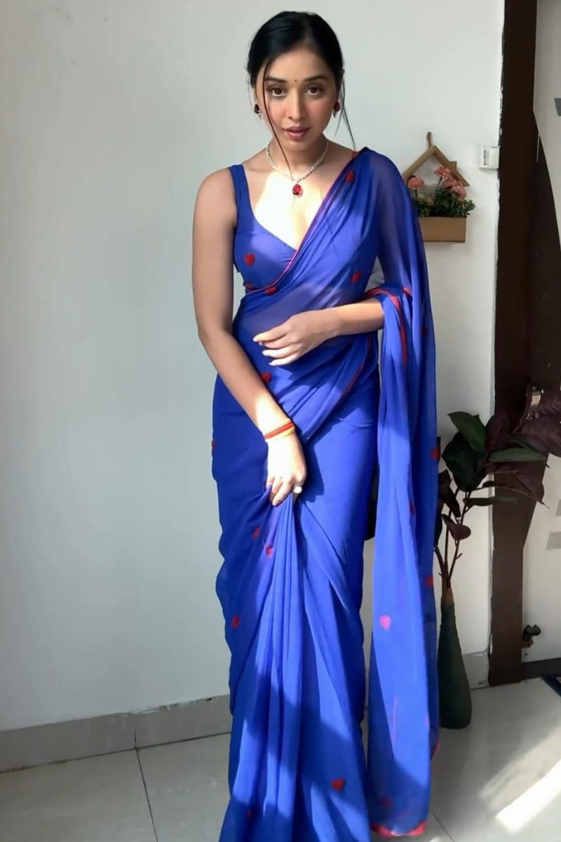 Super classy 1-Minute Ready To Wear Blue Georgette Saree