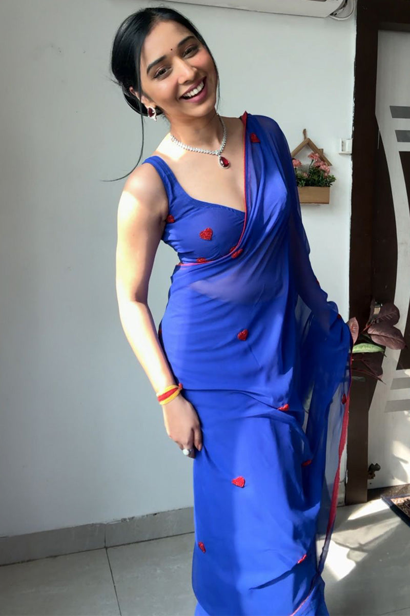 Super classy 1-Minute Ready To Wear Blue Georgette Saree