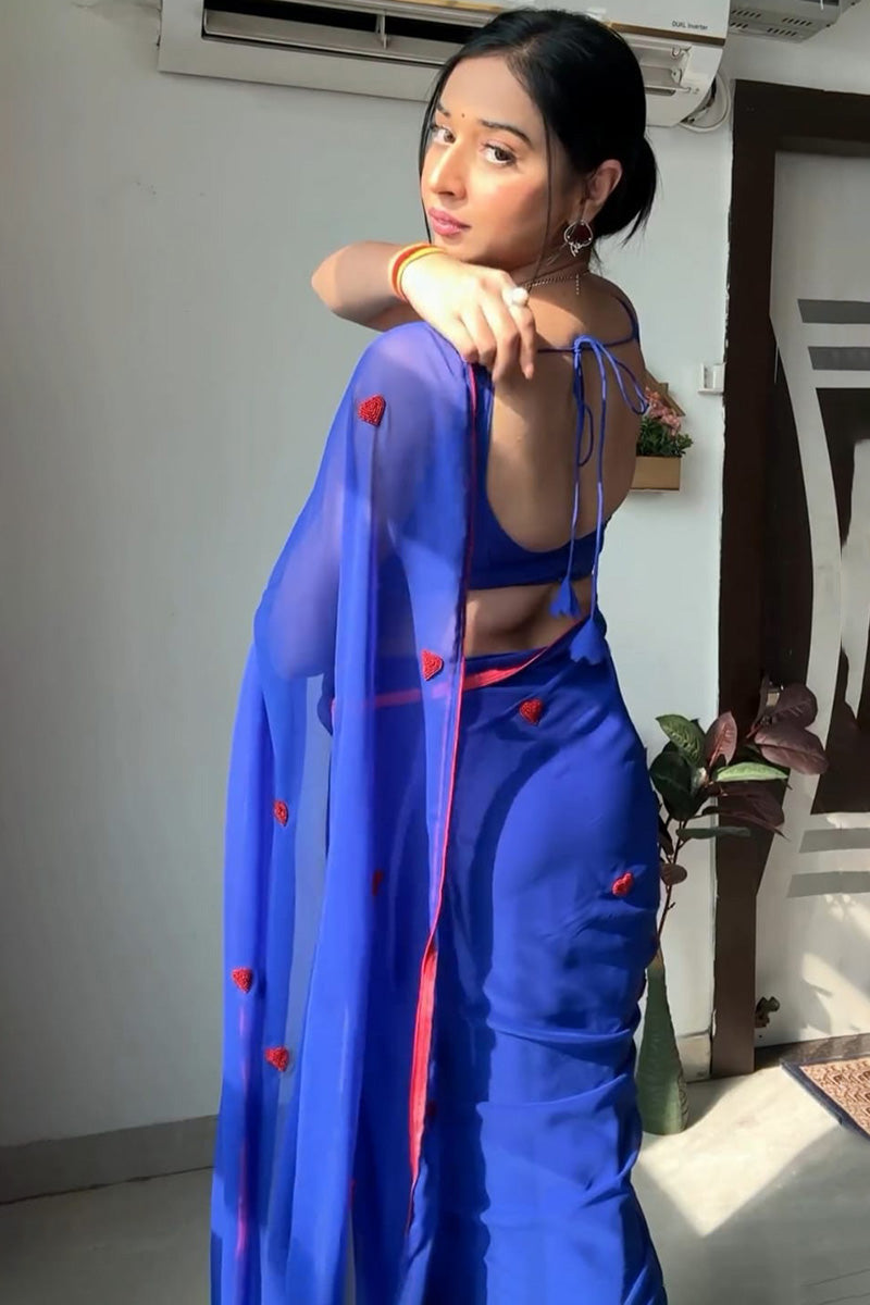 Super classy 1-Minute Ready To Wear Blue Georgette Saree