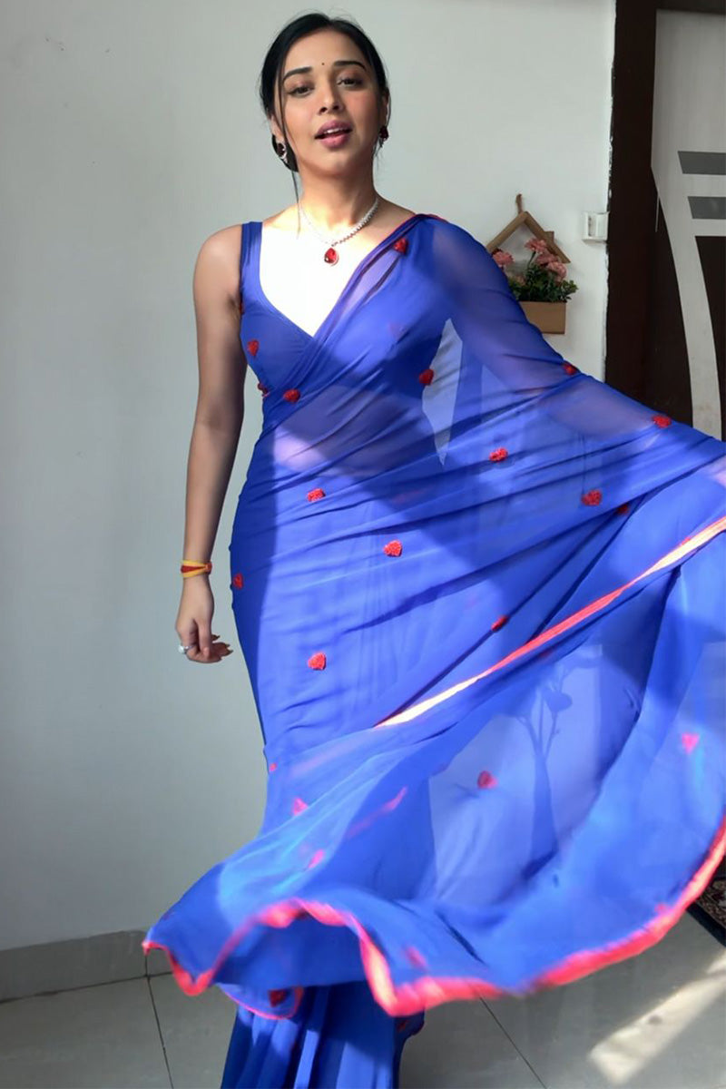 Super classy 1-Minute Ready To Wear Blue Georgette Saree