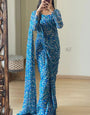 Charismatic 1-Minute Ready To Wear Blue Georgette Saree