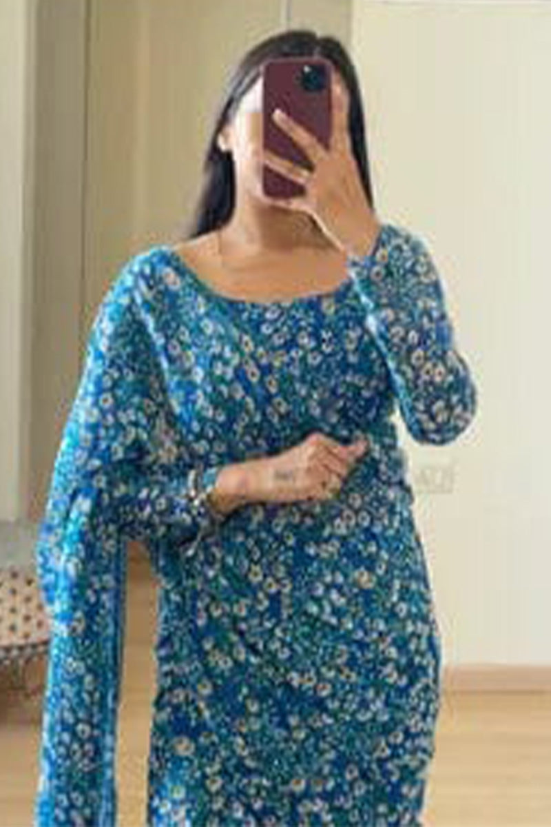 Charismatic 1-Minute Ready To Wear Blue Georgette Saree