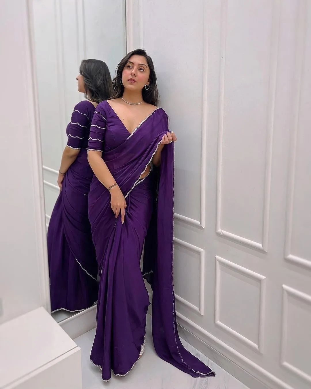 Resonant 1-Minute Ready To Wear Purple Georgette Saree
