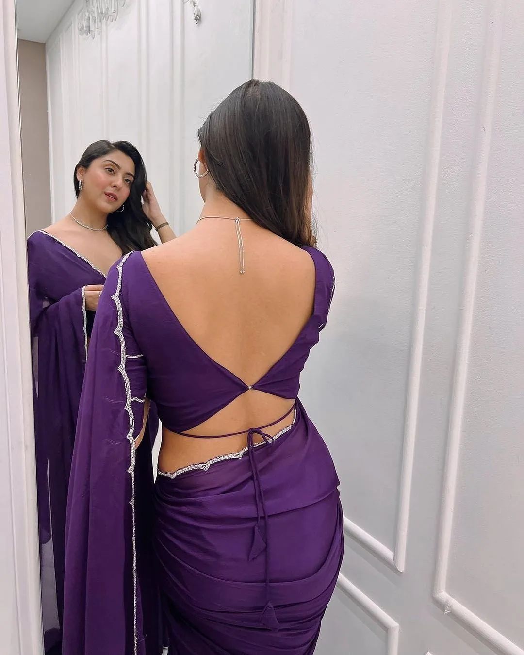 Resonant 1-Minute Ready To Wear Purple Georgette Saree