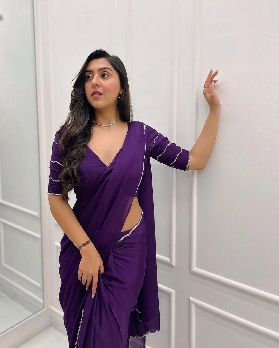 Resonant 1-Minute Ready To Wear Purple Georgette Saree