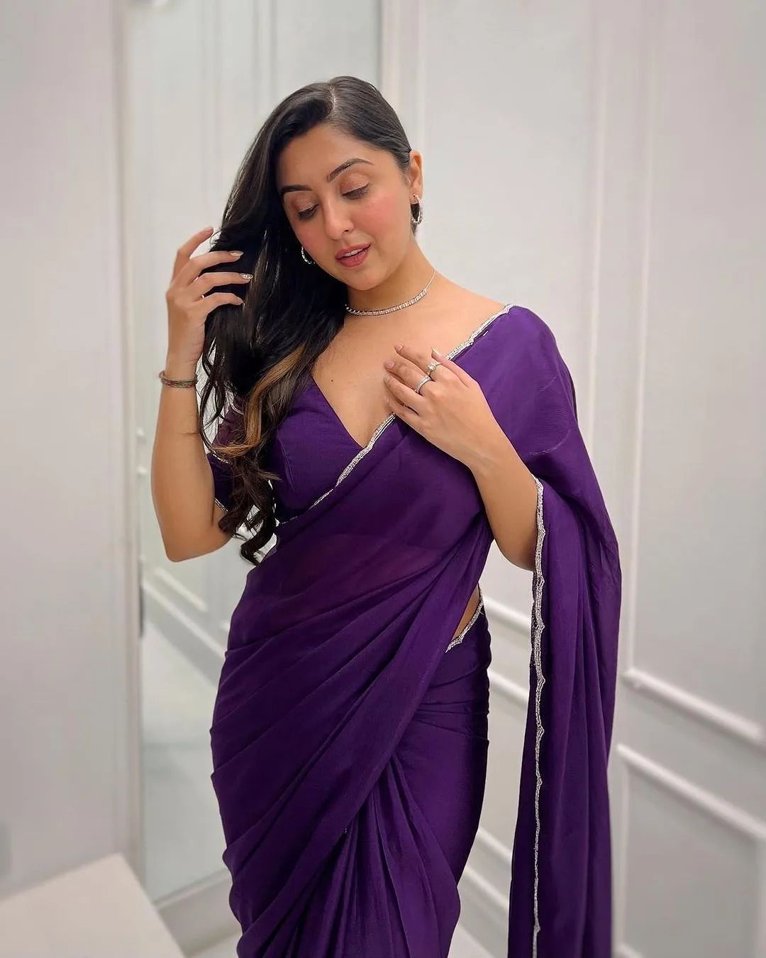 Resonant 1-Minute Ready To Wear Purple Georgette Saree