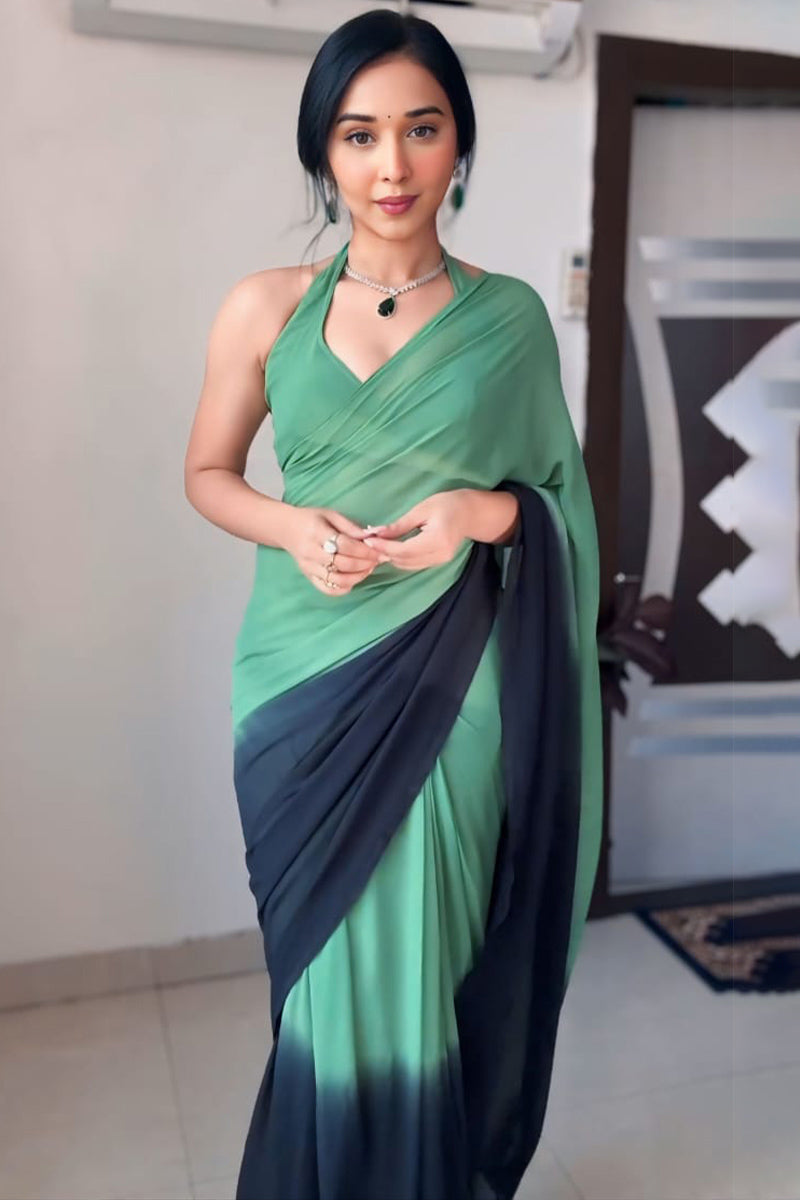 Extraordinary 1-Minute Ready To Wear Green and Black Georgette Saree