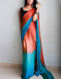 Gratifying 1-Minute Ready To Wear Orange and Firozi Chiffon Silk Saree