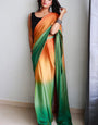 Engrossing 1-Minute Ready To Wear Orange and Green Chiffon Silk Saree