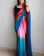 Traditional 1-Minute Ready To Wear Pink and Firozi Chiffon Silk Saree
