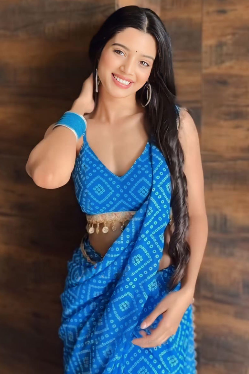 Lovely 1-Minute Ready To Wear Blue Georgette Saree