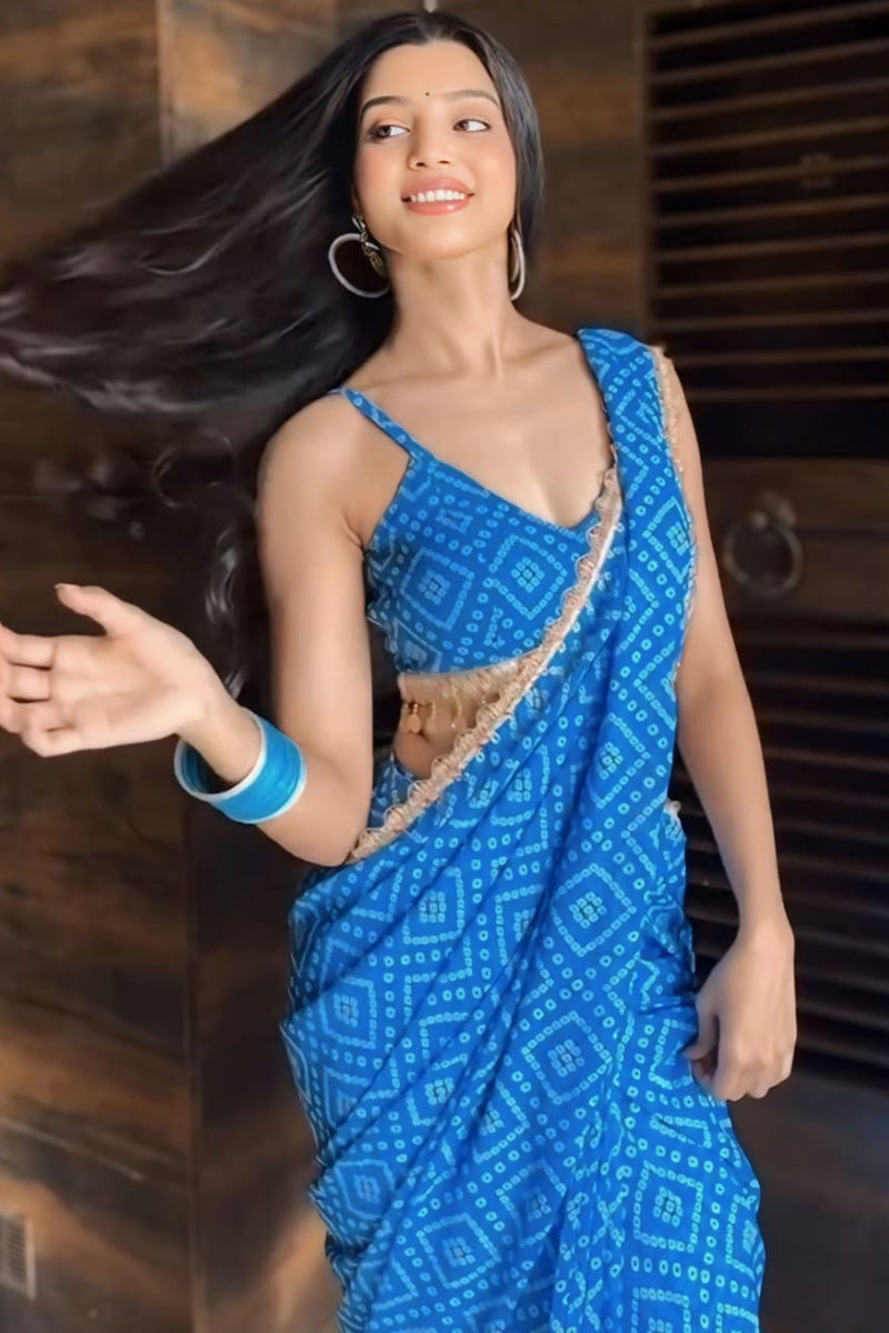 Lovely 1-Minute Ready To Wear Blue Georgette Saree