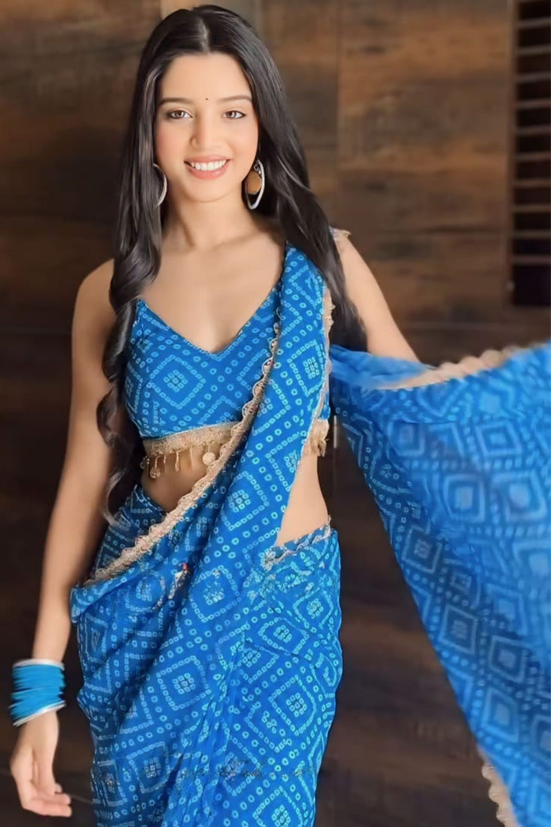 Lovely 1-Minute Ready To Wear Blue Georgette Saree