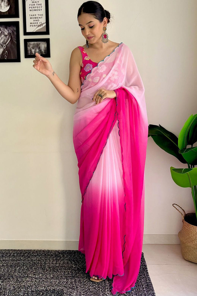 Sensational 1-Minute Ready To Wear Dark Pink Georgette Saree