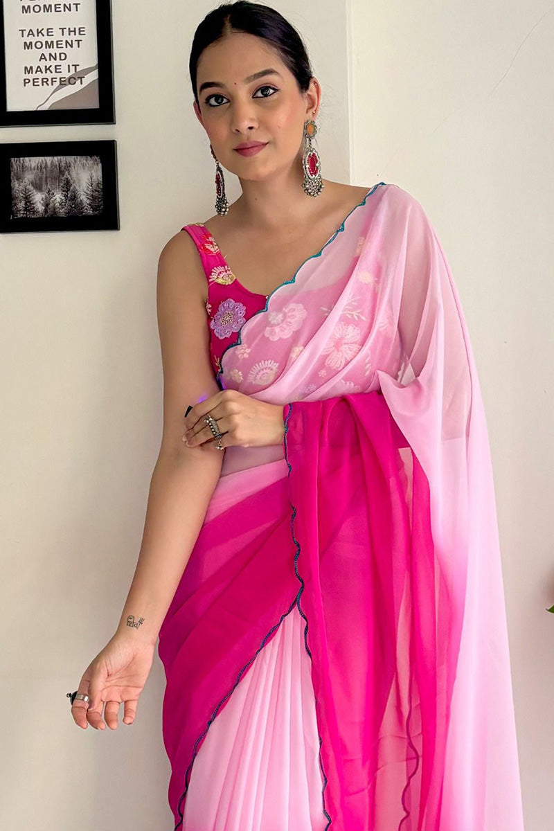 Sensational 1-Minute Ready To Wear Dark Pink Georgette Saree