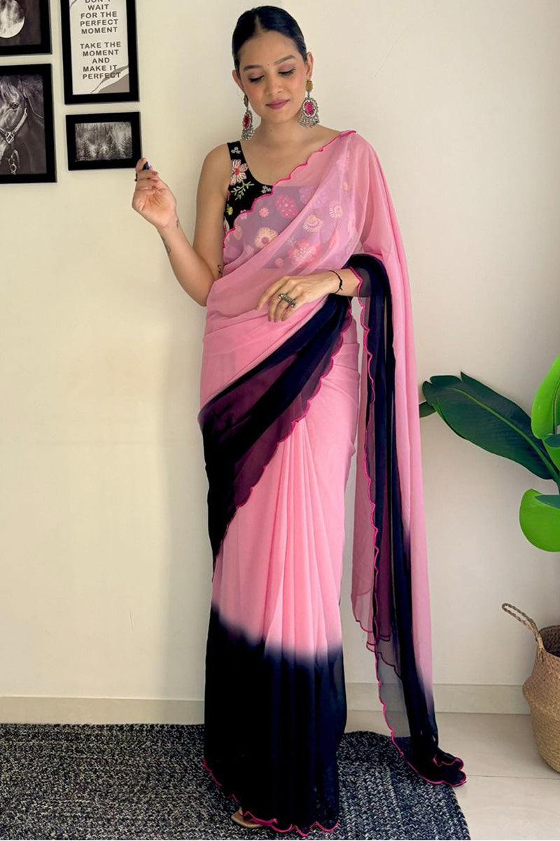 Sizzling 1-Minute Ready To Wear Pink and Blue Georgette Saree