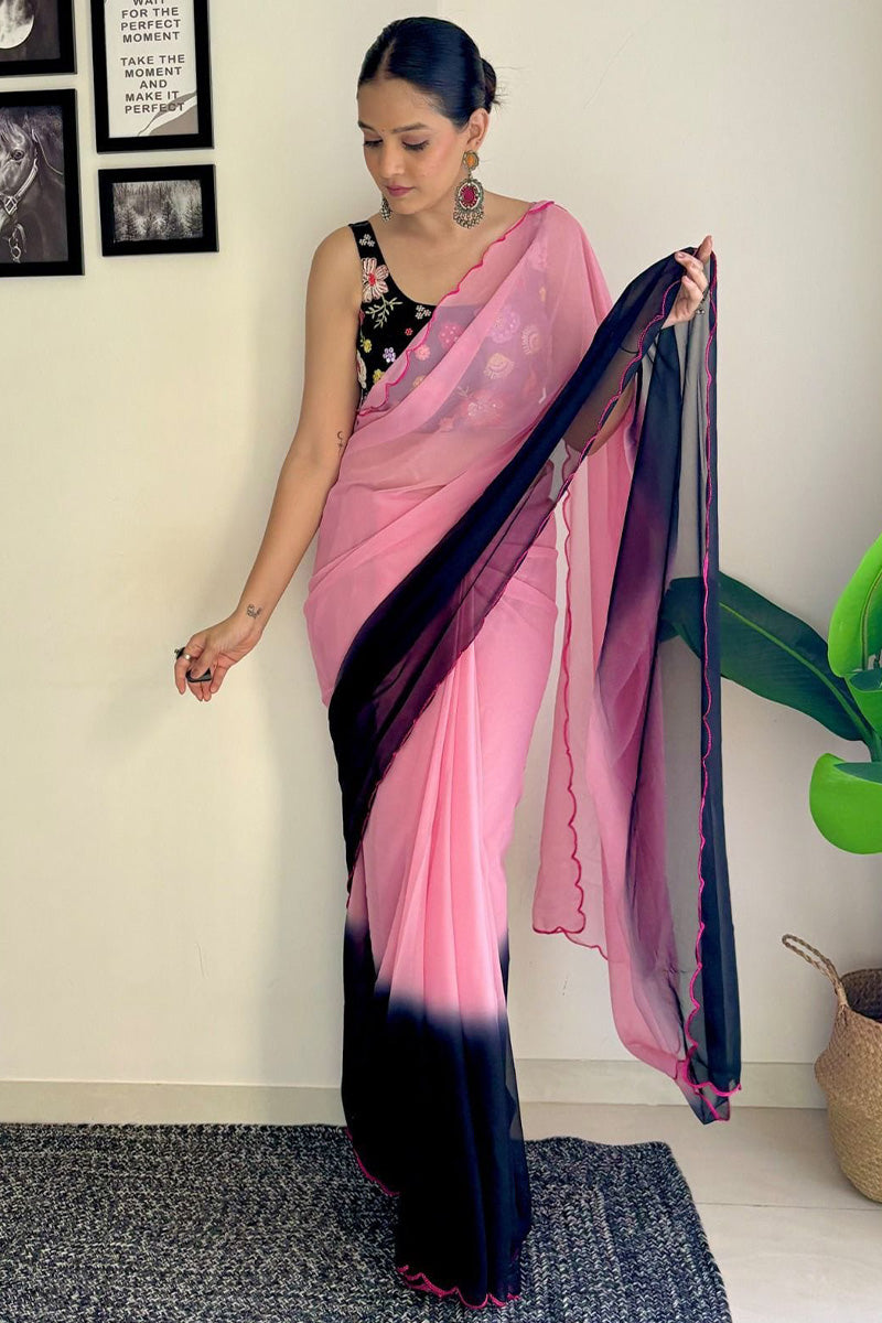 Sizzling 1-Minute Ready To Wear Pink and Blue Georgette Saree