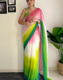 Attractive 1-Minute Ready To Wear Pink and Parrot Georgette Saree
