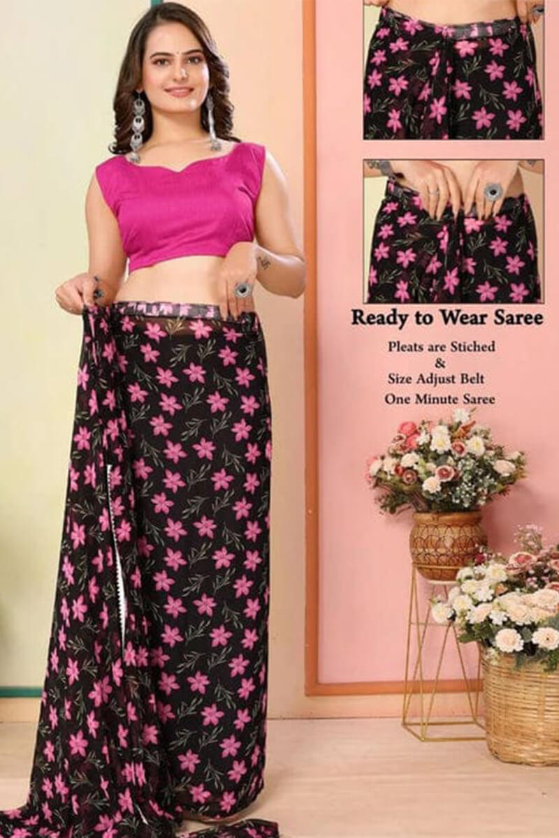 Phenomenal 1-Minute Ready To Wear Black Georgette Saree