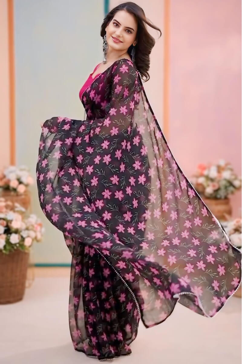 Phenomenal 1-Minute Ready To Wear Black Georgette Saree