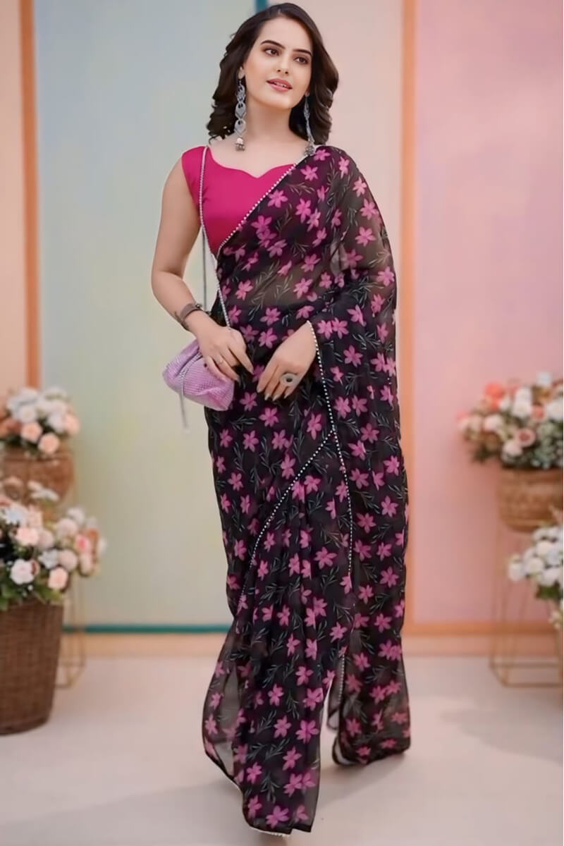 Phenomenal 1-Minute Ready To Wear Black Georgette Saree