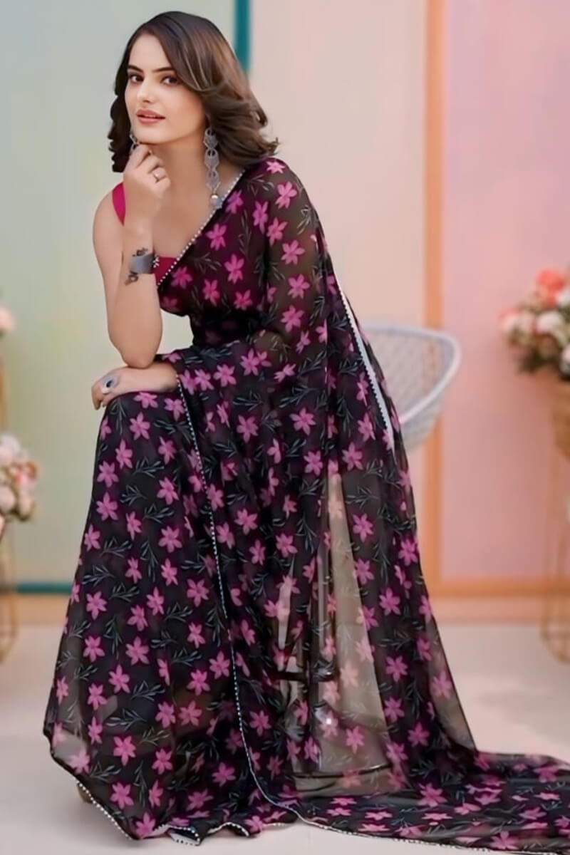 Phenomenal 1-Minute Ready To Wear Black Georgette Saree