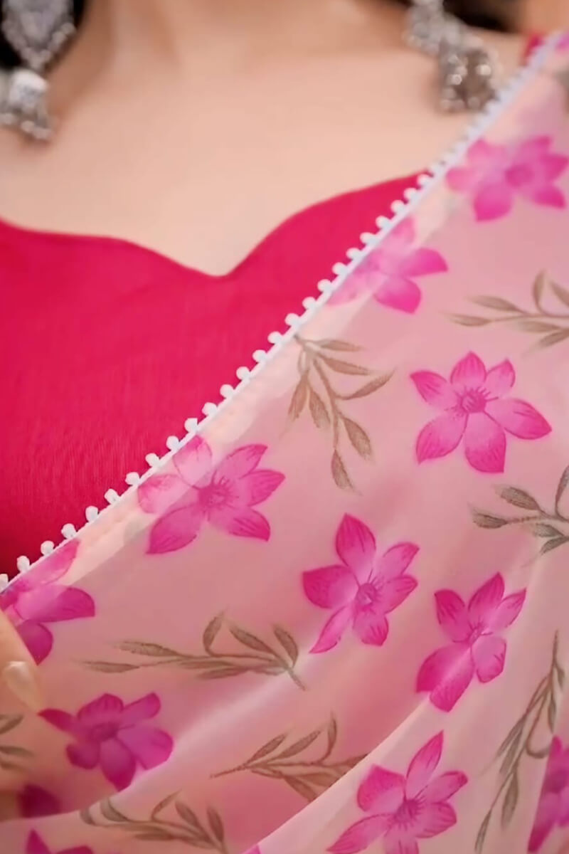 Outstanding 1-Minute Ready To Wear Pink Georgette Saree