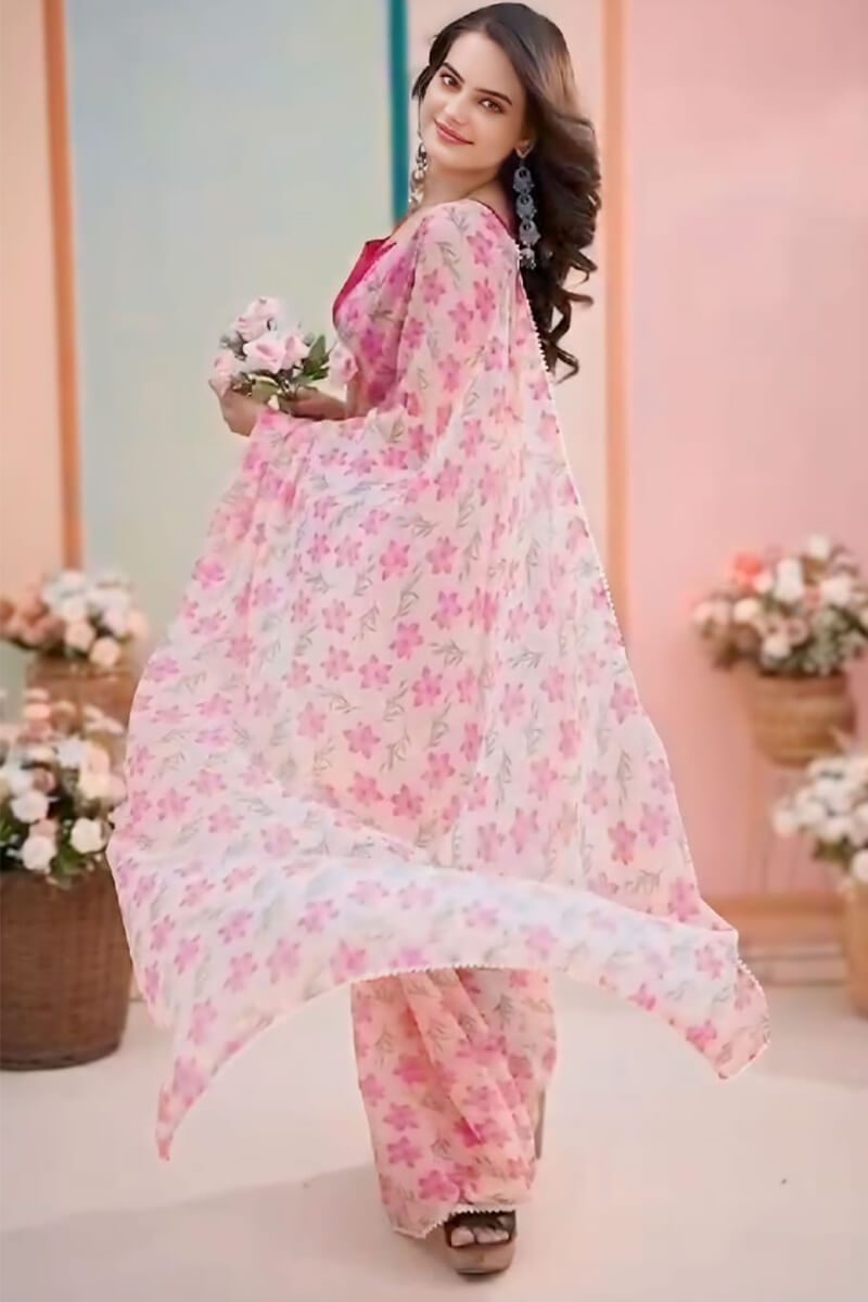 Outstanding 1-Minute Ready To Wear Pink Georgette Saree