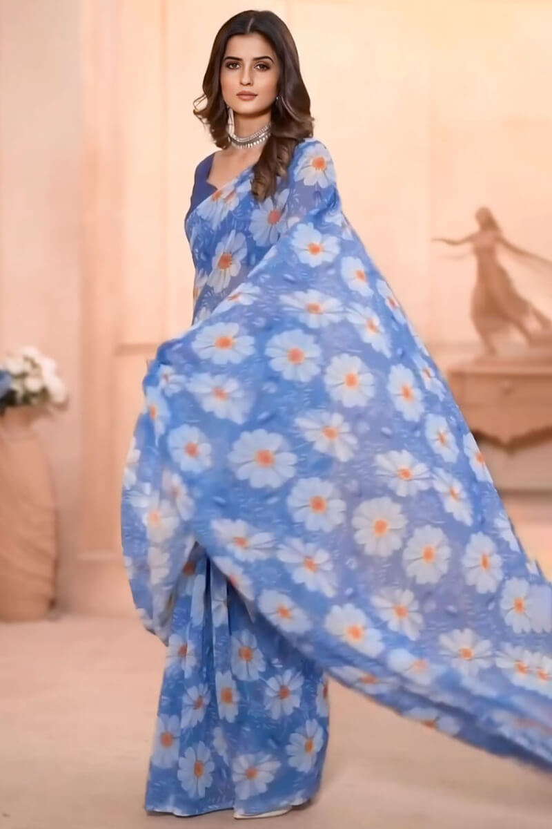 Glowing 1-Minute Ready To Wear Blue Georgette Saree