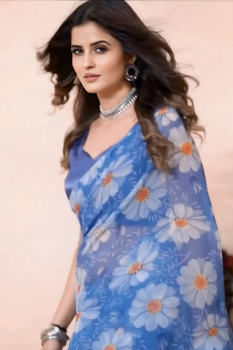 Glowing 1-Minute Ready To Wear Blue Georgette Saree