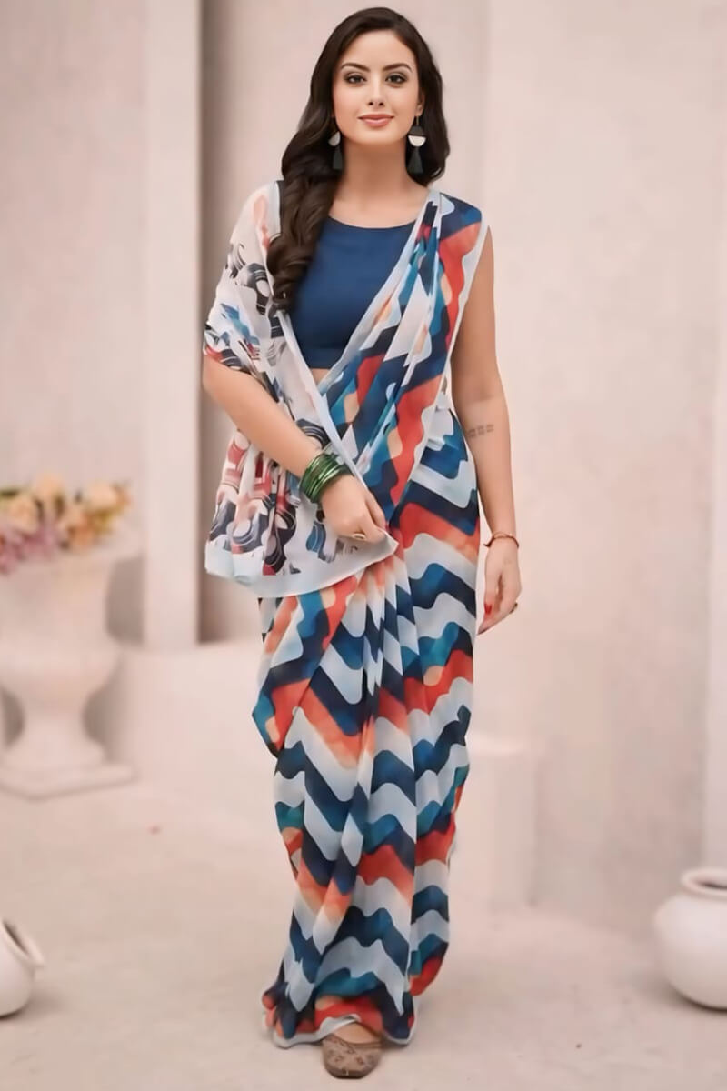 Deserving 1-Minute Ready To Wear Multicolor Georgette Saree