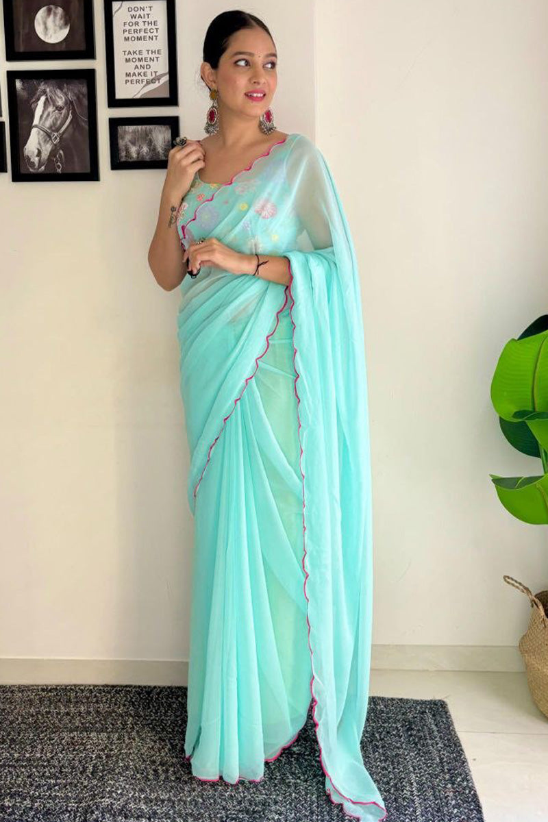 Demanding 1-Minute Ready To Wear Sky Georgette Saree