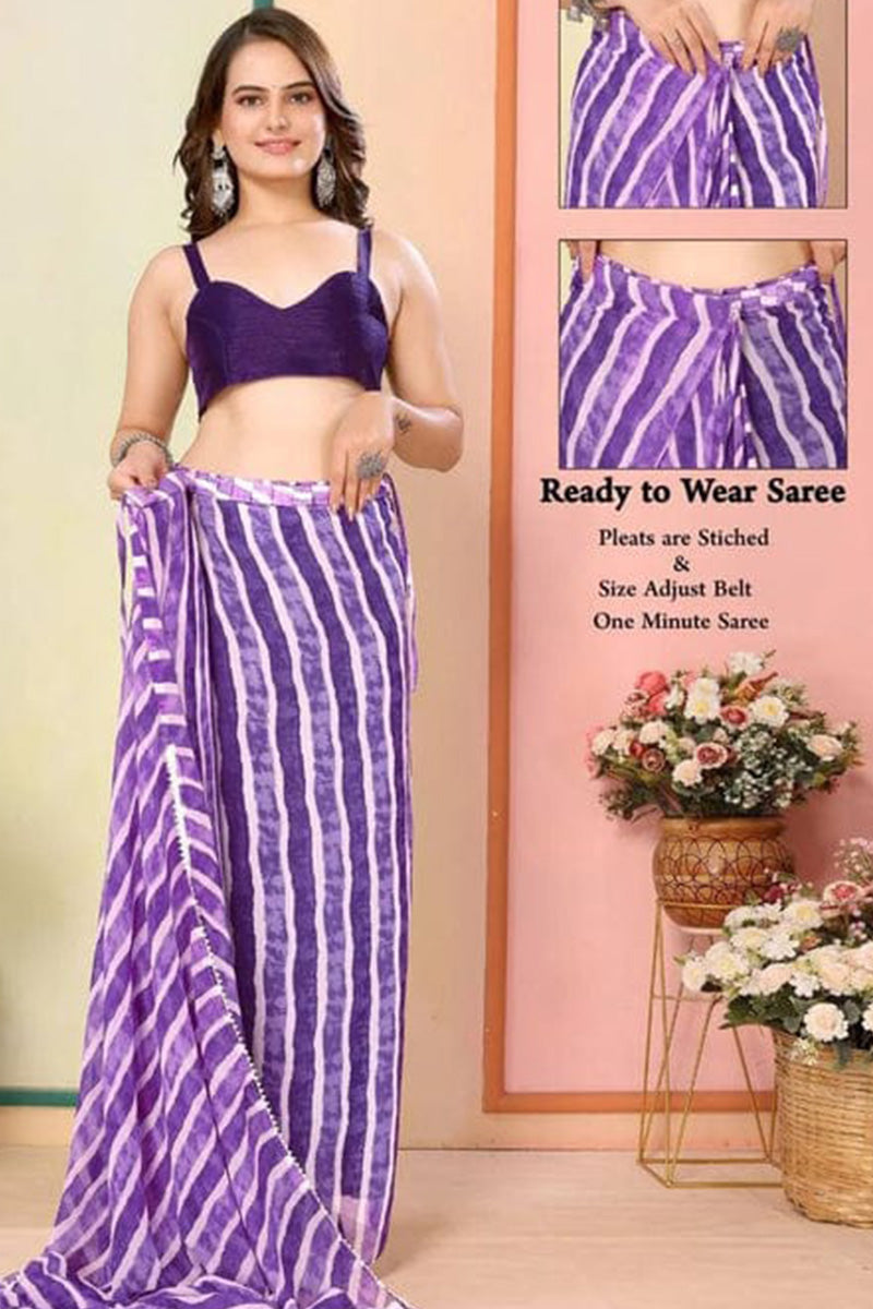 Jazzy 1-Minute Ready To Wear Purple Georgette Saree