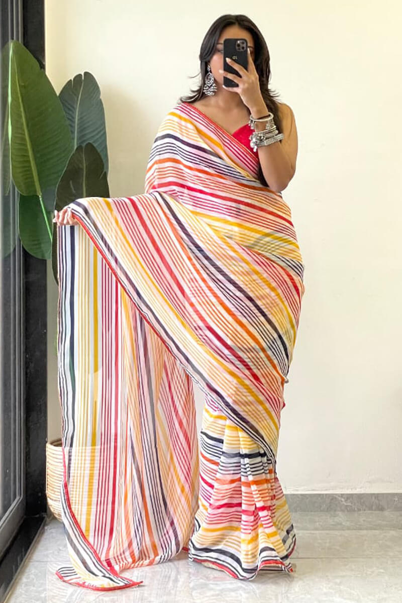 Desiring 1-Minute Ready To Wear Yellow Georgette Saree