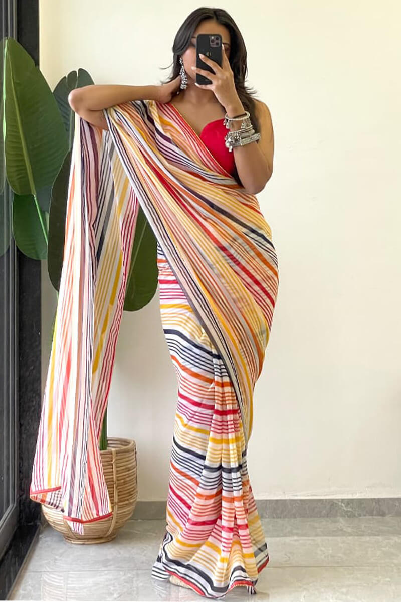 Desiring 1-Minute Ready To Wear Yellow Georgette Saree