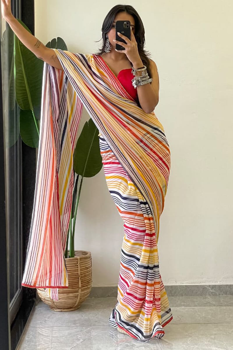 Desiring 1-Minute Ready To Wear Yellow Georgette Saree