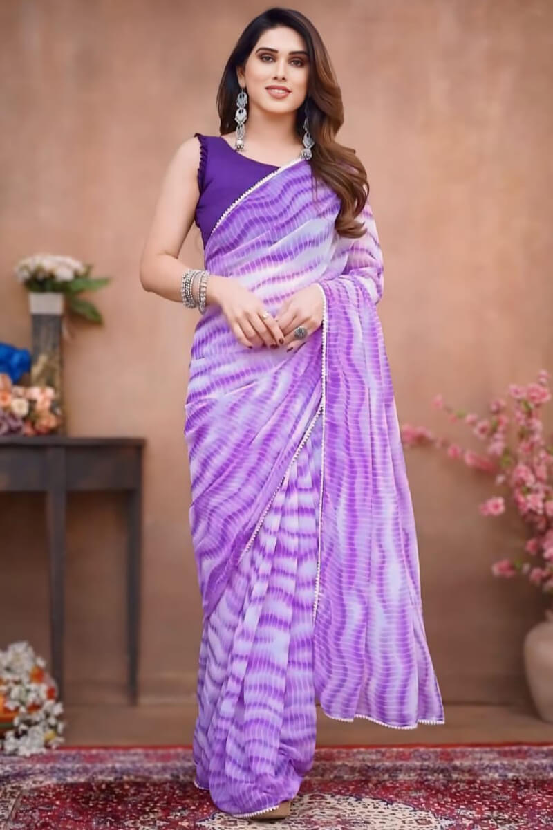Breathtaking 1-Minute Ready To Wear Lavender Georgette Saree