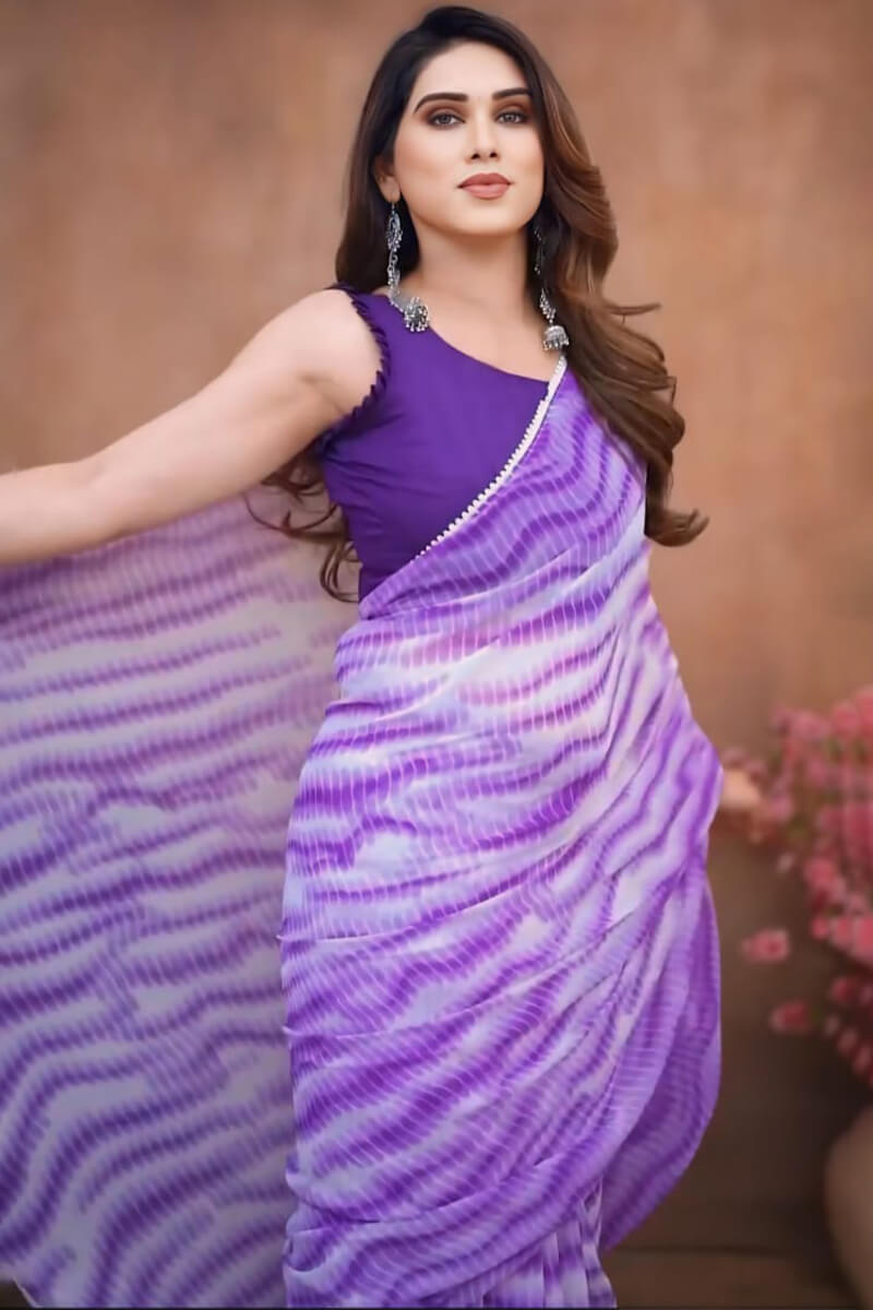 Breathtaking 1-Minute Ready To Wear Lavender Georgette Saree
